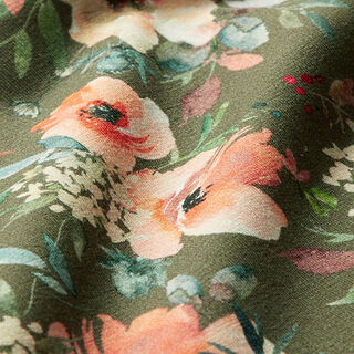 French Terry aquarelbloemen | by Poppy – olijf, 