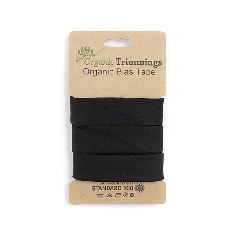 Biasband Biologische katoenjersey [3 m | 20 mm] – zwart,  image number 1