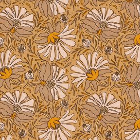 Decostof Half panama Grote bloemen – donkerbeige/currygeel, 