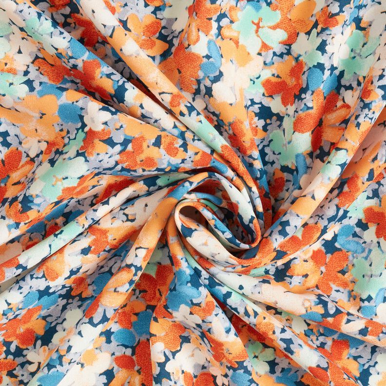 Viscosestof gevlekte bloemen – terracotta/blauw,  image number 3