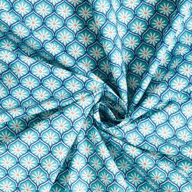 Gecoate katoen Bloementegels – aquablauw/wit,  image number 3