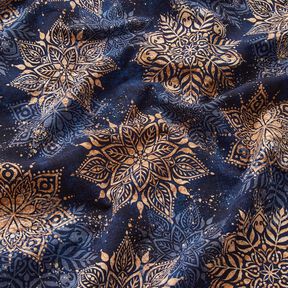 French Terry sommersweat Mandala | Glitzerpüppi – marineblauw/perzik, 