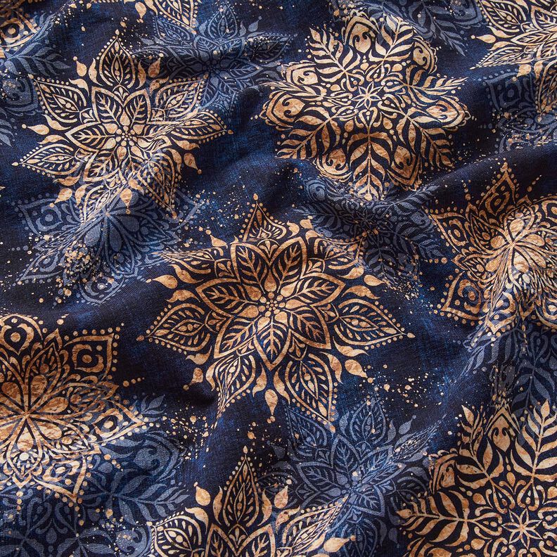 French Terry sommersweat Mandala | Glitzerpüppi – marineblauw/perzik,  image number 2