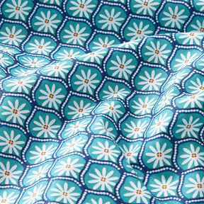 Gecoate katoen Bloementegels – aquablauw/wit, 