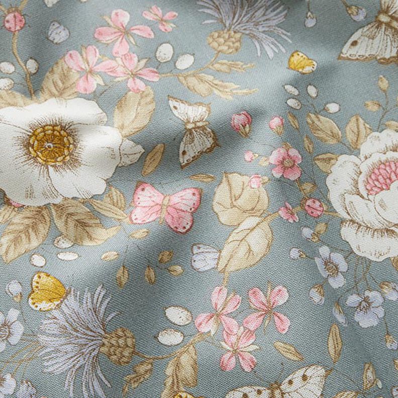 Decostof Half panama Bloesemtuin – duifblauw/roze, image number 2