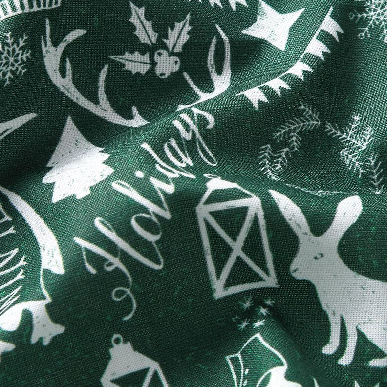 Katoenen stof Cretonne Prettige feestdagen – blauwe spar/wit,  image number 2