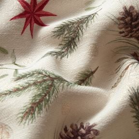 Decostof Jacquard Lurex Dennentakken – natuur/goud,  Decostof Jacquard Lurex Dennentakken – natuur/goud,