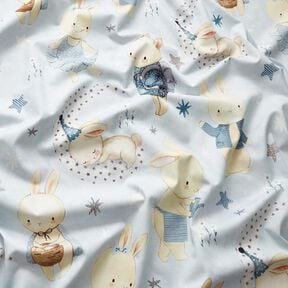 Decostof Katoenkeper Konijn in dromenland Digitaal printen – babyblauw/jeansblauw, 