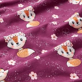 Katoenjersey Vos met bloemen | Glitzerpüppi – druif/perzik sinaasappel, 