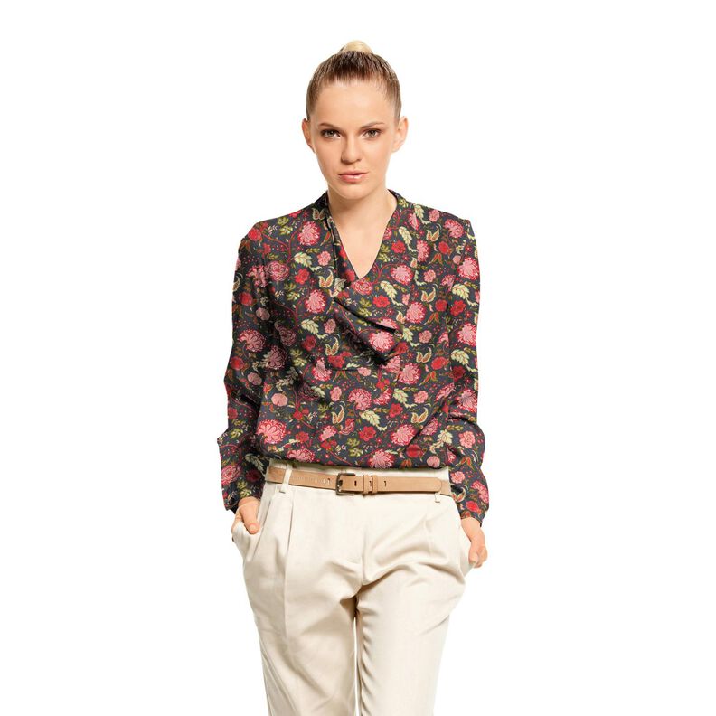 Viscosestof Paisley bloemen – anthraciet/vuurrood,  image number 5