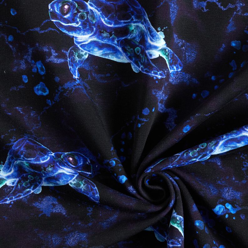 French Terry sommersweat Schildpad | Glitzerpüppi – zwart blauw/koningsblauw,  image number 3