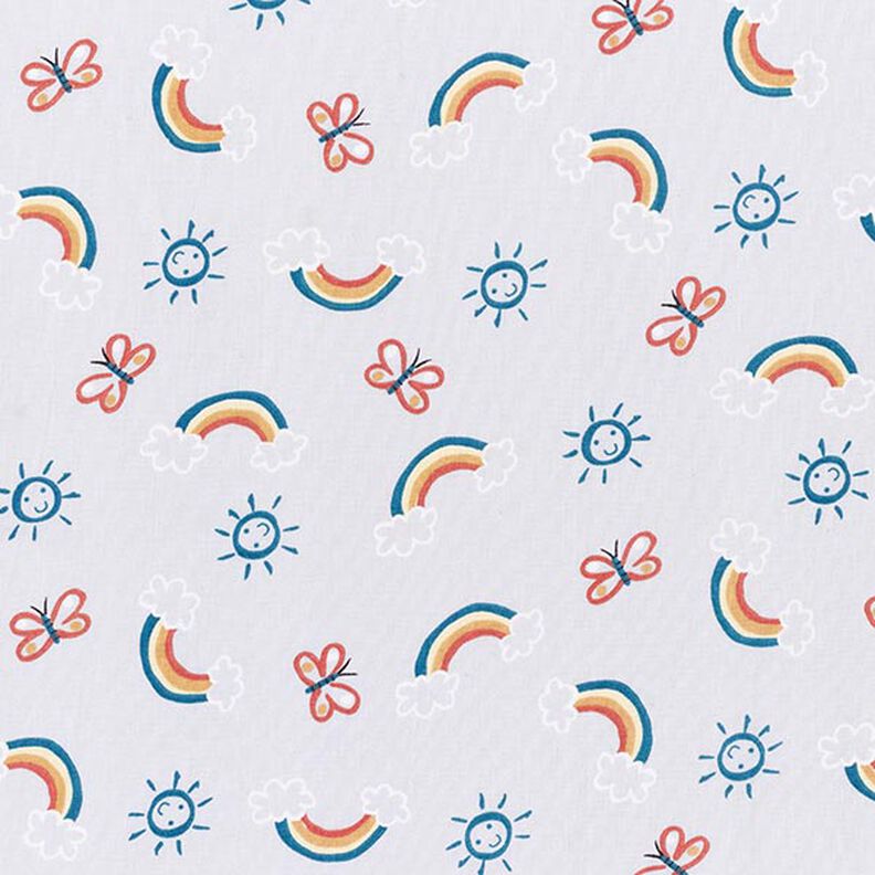 Katoenen stof Cretonne Regenboog zon – lichtgrijs,  image number 1