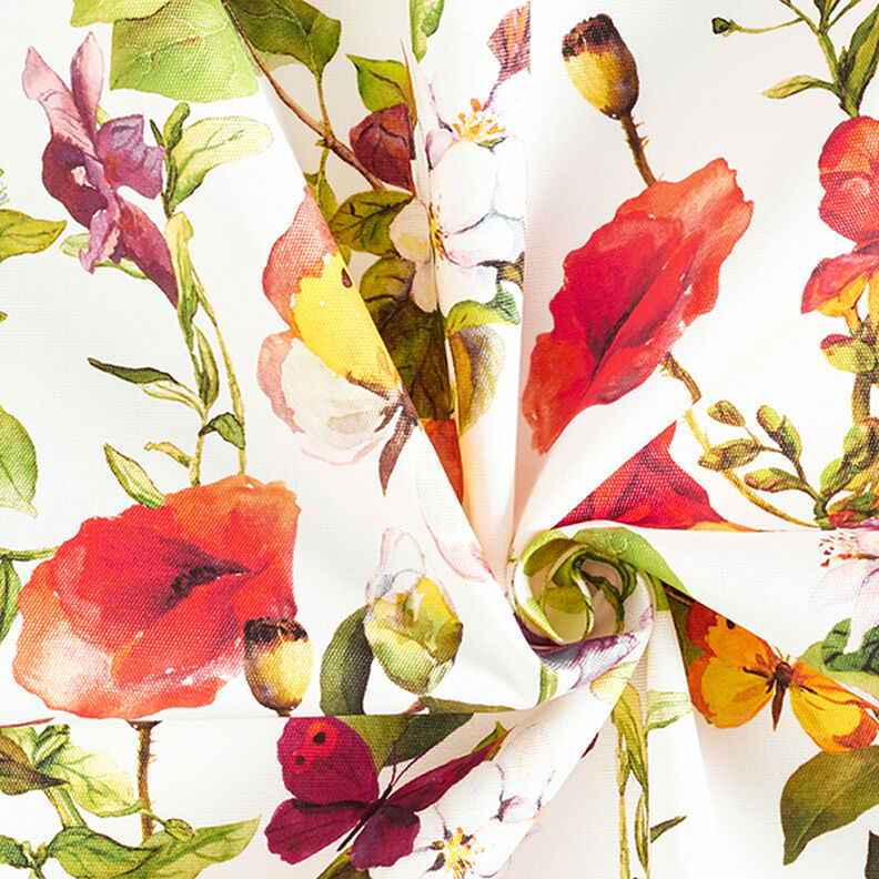Outdoorstof Canvas Bloesems en vlinders – wit/lila,  image number 3