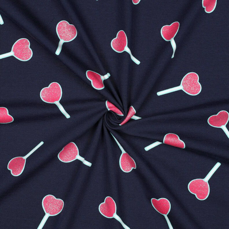 Katoenjersey Glitter hart lolly's | Poppy Fabrics – nachtblauw, image number 3