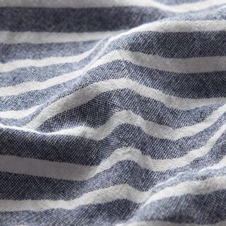 Katoenen stof linnenlook brede strepen – wit/marineblauw, 