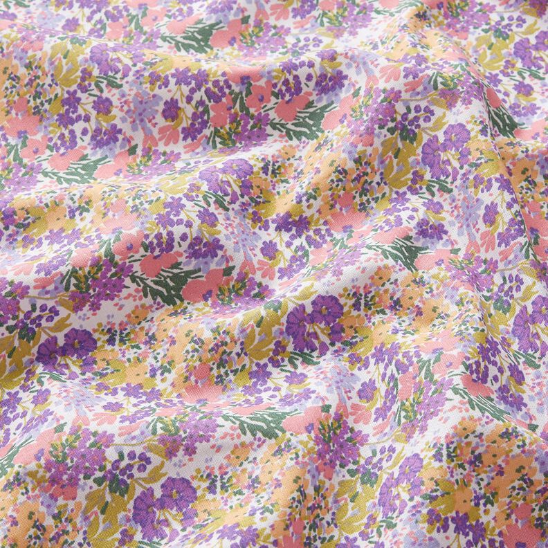 Katoenen stof Cretonne Bloemenzee – wit/lavendel,  image number 2