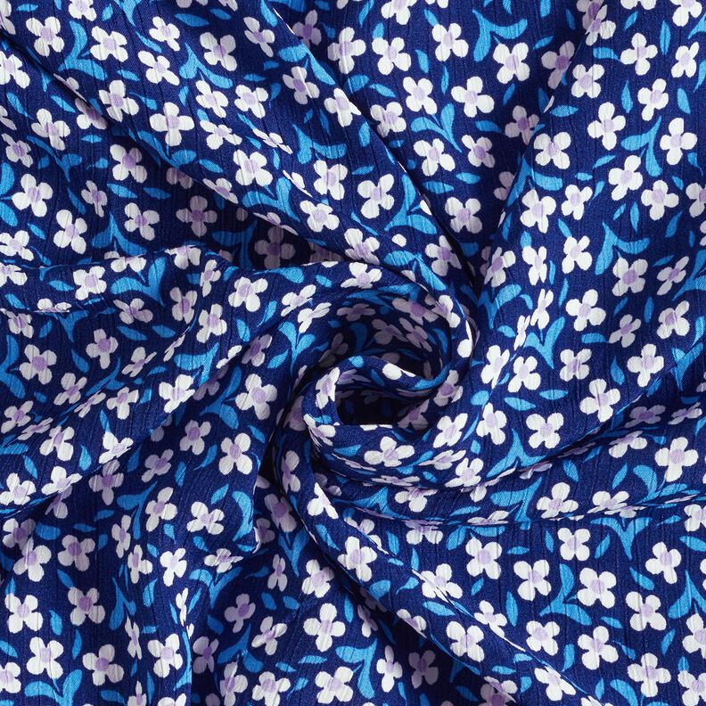 Viscosecrêpe kleine bloemen – marineblauw/wit,  image number 3
