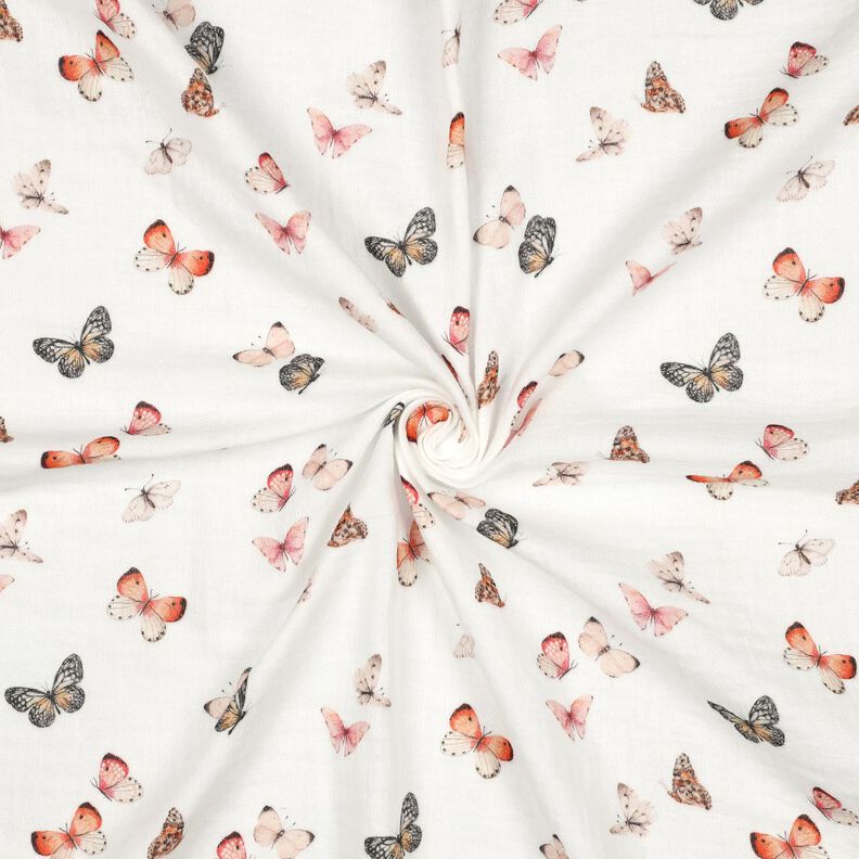 Mousseline/dubbel gehaakte stoffen mooie vlinders Digitaal printen | Poppy Fabrics – ivoor/perzik,  image number 3