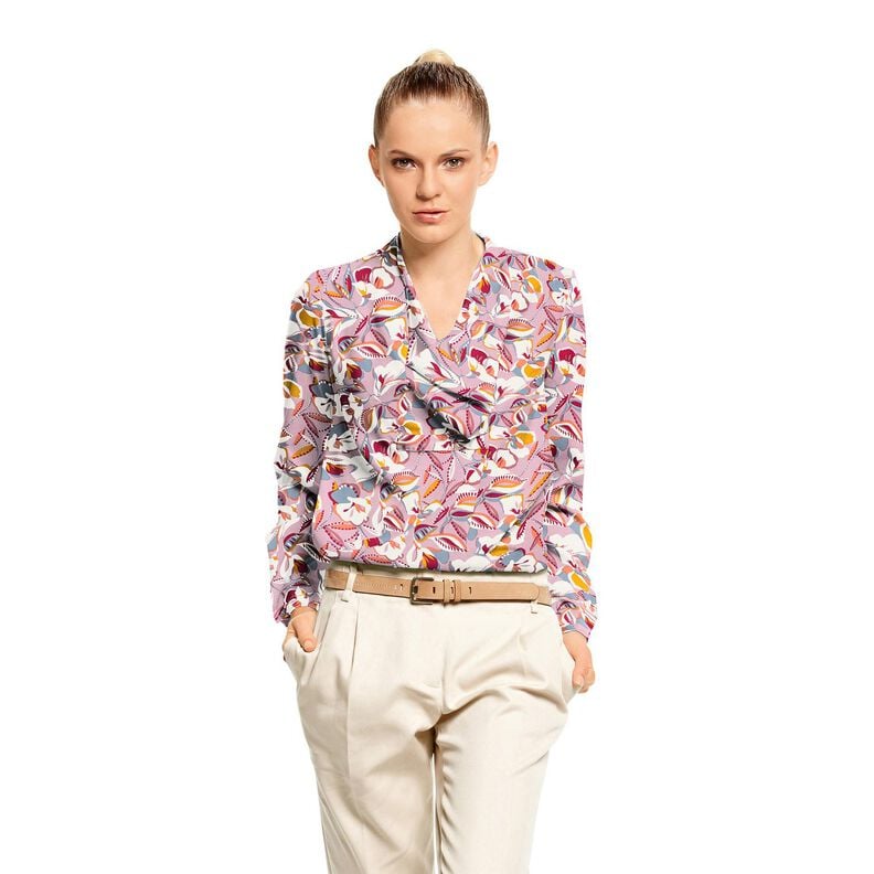 Viscosestof grafische bloemen en bladeren – ecru/donker oudroze,  image number 5