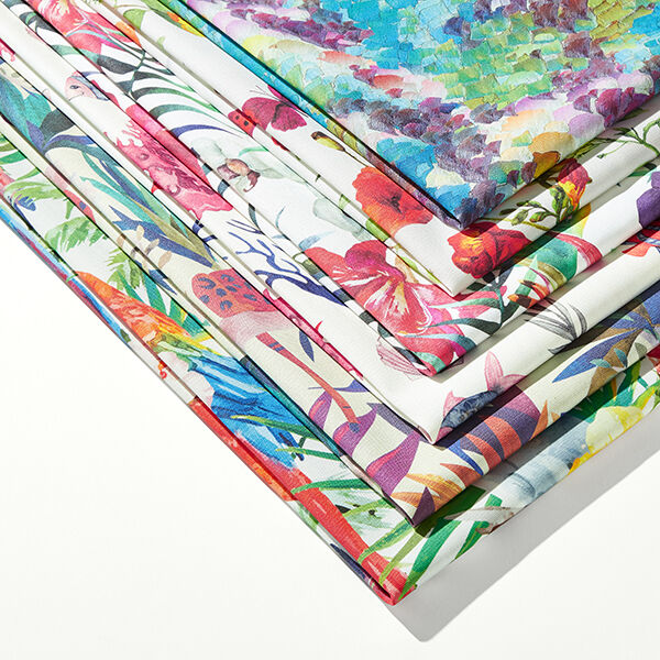 Outdoorstof Canvas Bloesems en vlinders – wit/lila,  image number 5