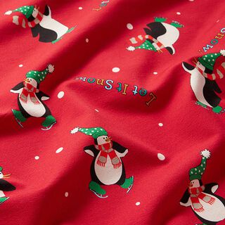 Panel French Terry sommersweat Pinguïn in de sneeuw – rood, 