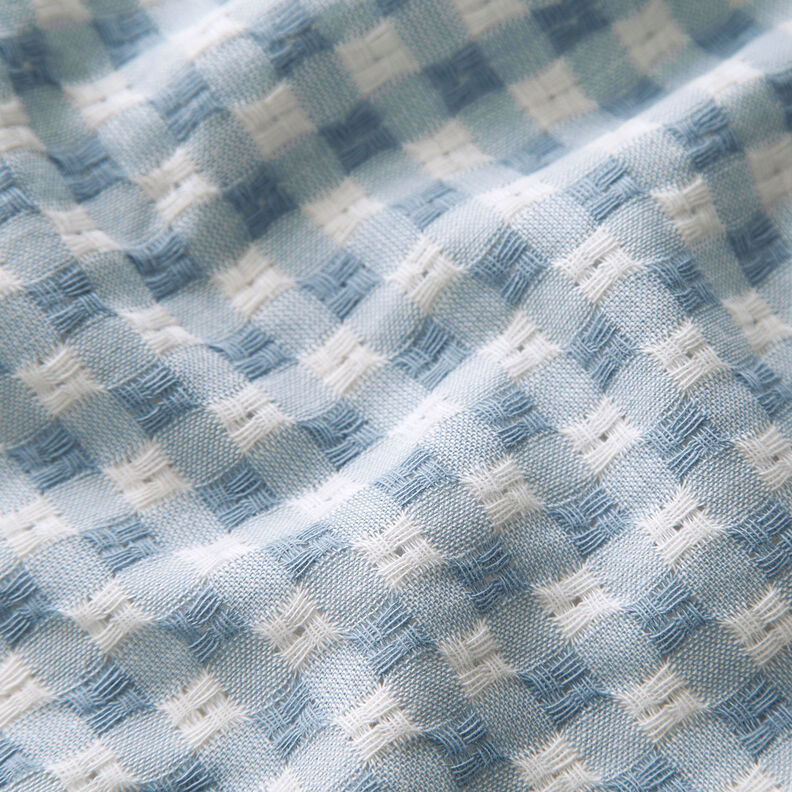 Katoenen stof gestructureerde ruiten – wit/lichtblauw,  image number 2