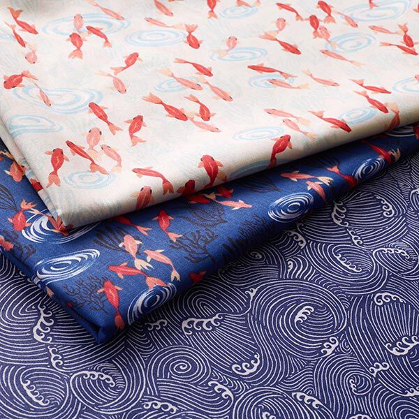 Gecoat katoen Golvenmotief – marineblauw, image number 5