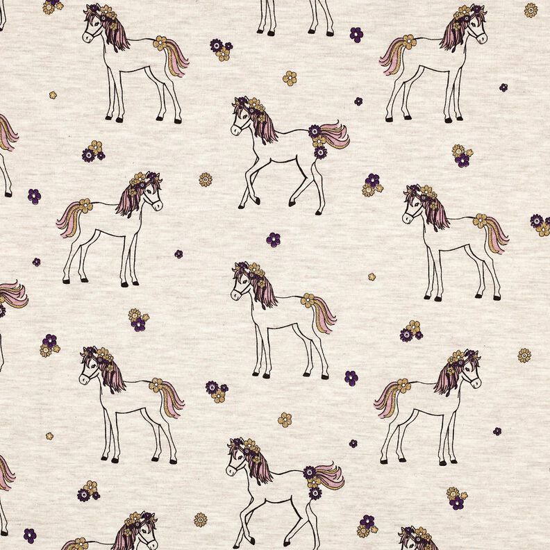 Katoenjersey Glitter bloemenpaard | Poppy Fabrics – natuur/goud,  image number 1