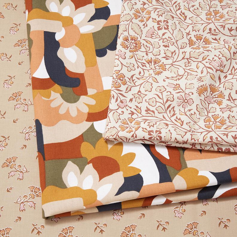Decostof Half panama abstracte retrobloemen – wit/koper, image number 5
