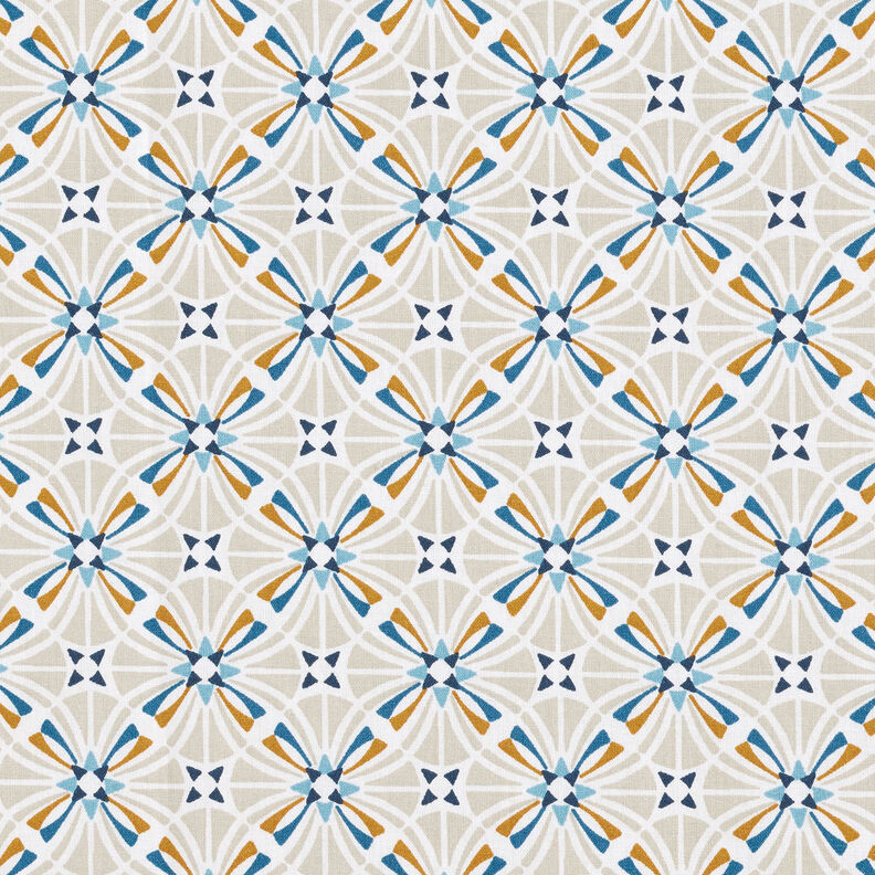 Katoenen stof Cretonne afgeronde tegels – blauw,  image number 1