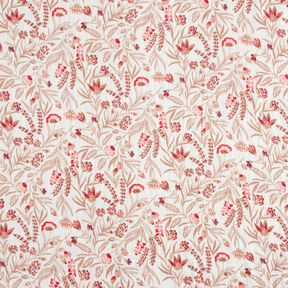 Mousseline/dubbel gehaakte stoffen folkloristische bloemen – natuur/rood, 