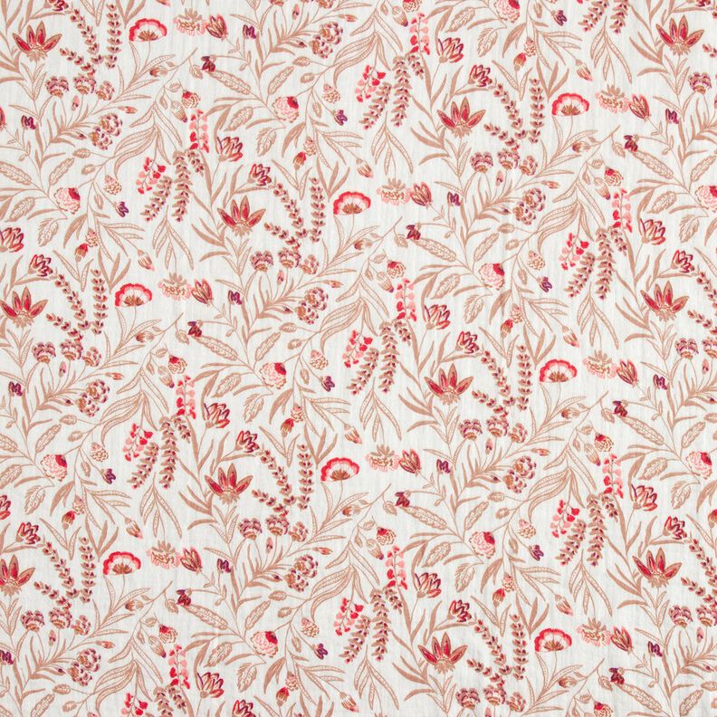 Mousseline/dubbel gehaakte stoffen folkloristische bloemen – natuur/rood,  image number 1