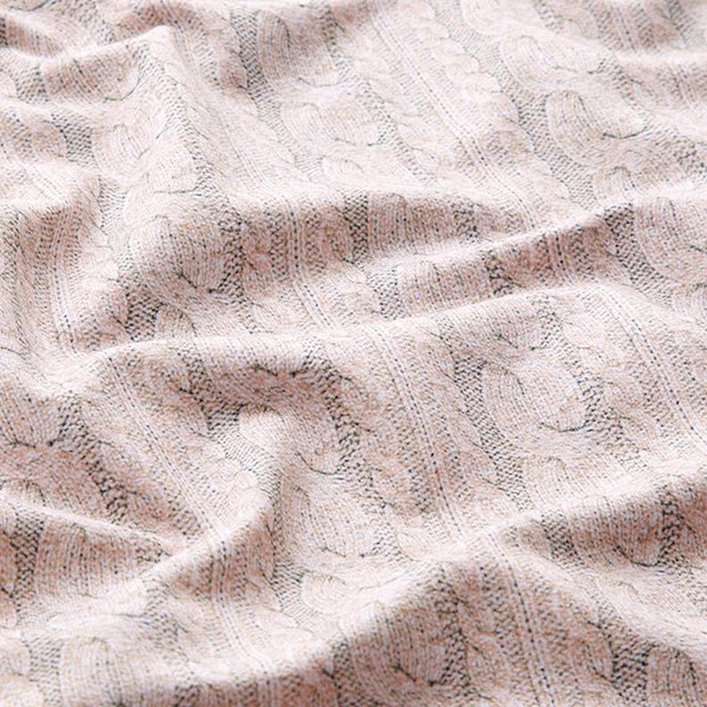 French Terry sommersweat Print kabelsteekpatroon – lichtbeige, image number 2