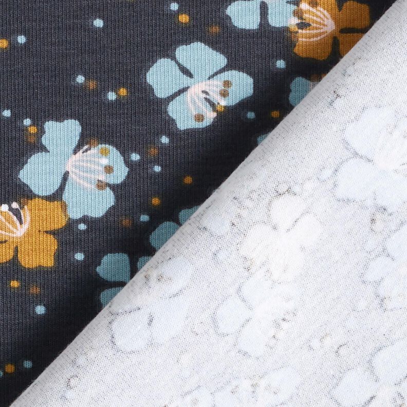 Katoenjersey Schattige bloemetjes – zwart blauw,  image number 4