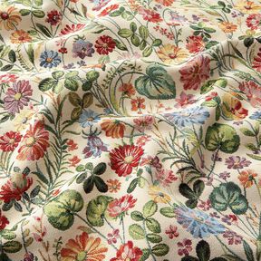 Decostof Gobelin vrolijke bloementuin – lichtbeige/groen, 