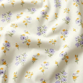 Katoenen stof Cretonne Mini-bloemen – creme/lila, 