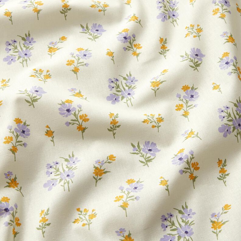 Katoenen stof Cretonne Mini-bloemen – creme/lila,  image number 2
