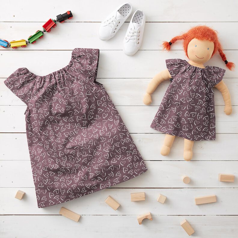 Katoenjersey Skribbel harten &ndash; pruimen/wit | Stofrestant 50cm,  image number 6