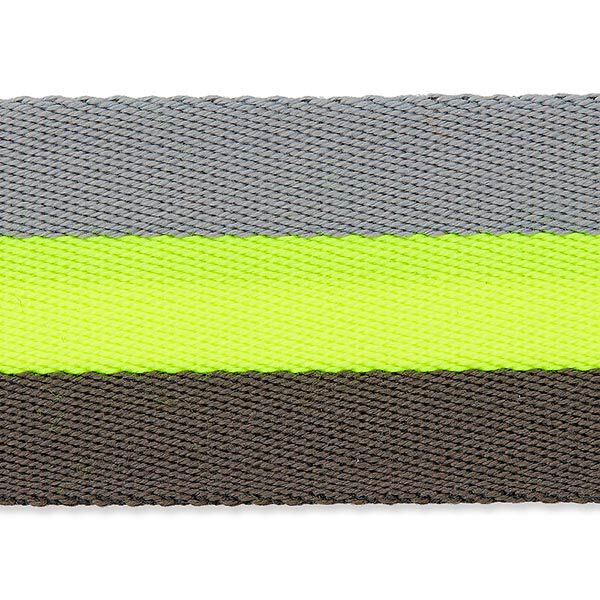Tassenband neon [ 40 mm ] – neongeel/grijs,  image number 1