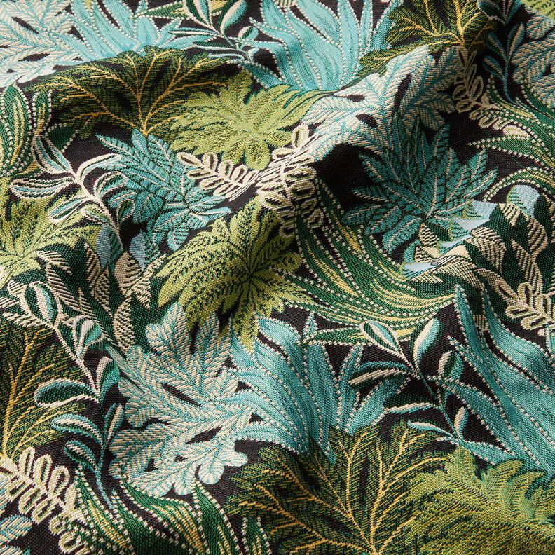 Decostof Jacquard Junglebladeren – zwart/groen,  image number 2