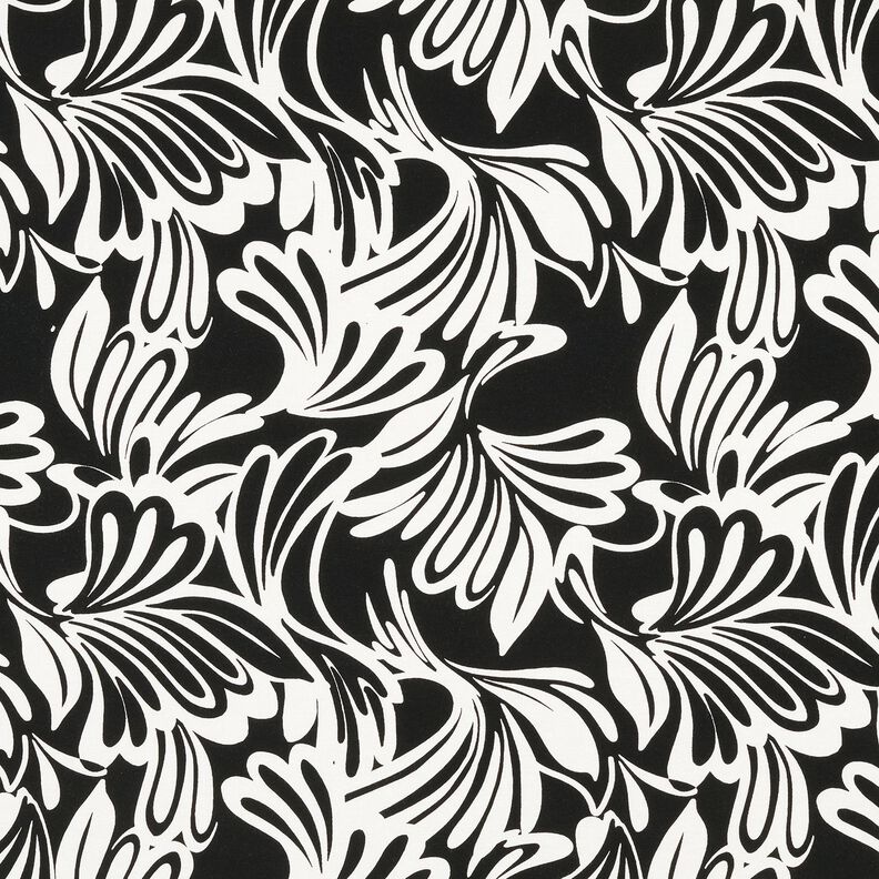 Viscosejersey Abstracte bloemen – zwart/ivoor, image number 1