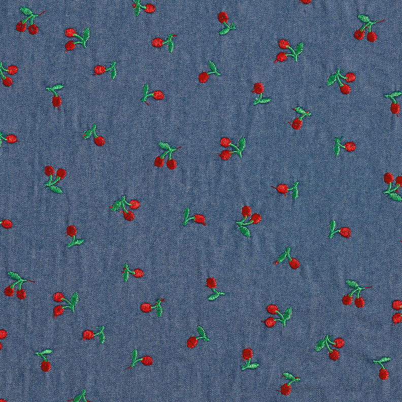 Chambray geborduurde kersen – jeansblauw,  image number 1