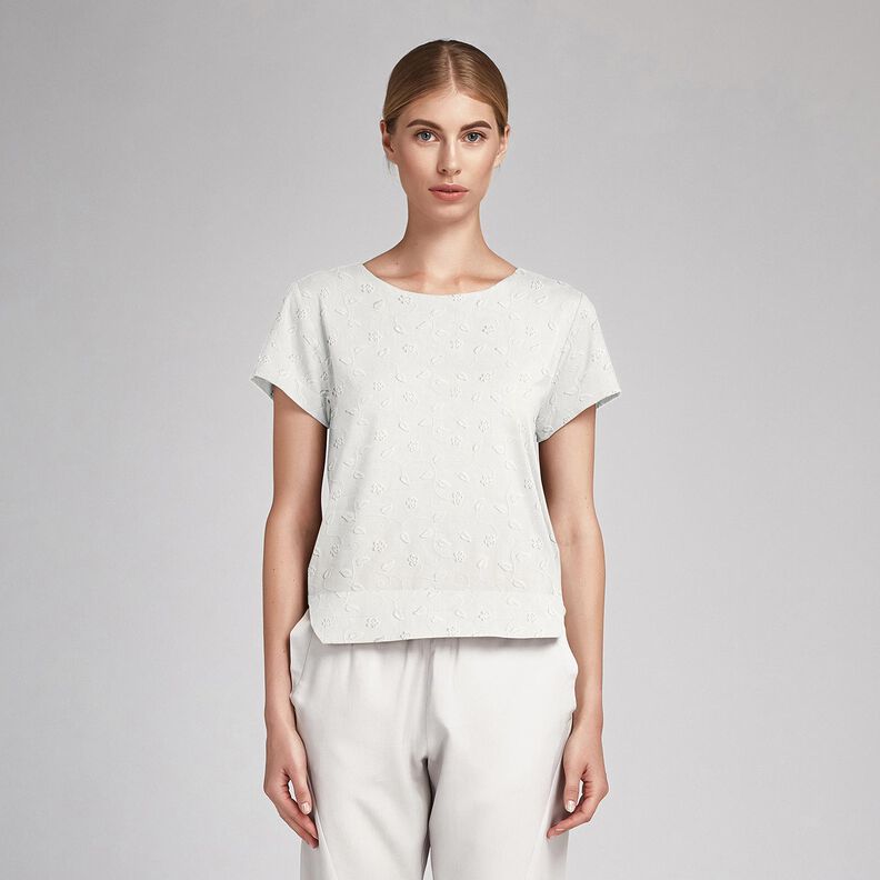 Katoenen stof 3D borduurwerk bloemen &ndash; wit,  image number 7