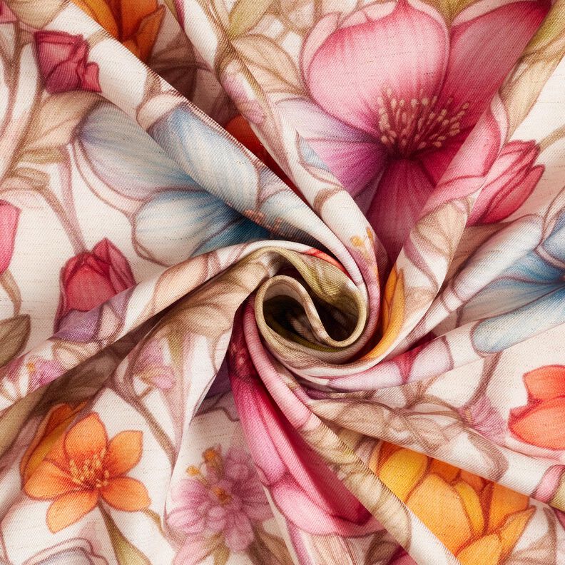 Viscose-linnen-mix Bloemen en rozenranken – natuur/vuurrood, image number 3
