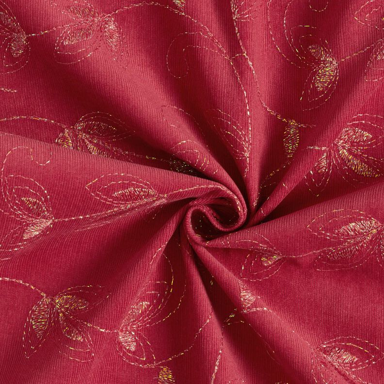 Fijn corduroy glitterborduurbloemen – karmijnrood,  image number 4