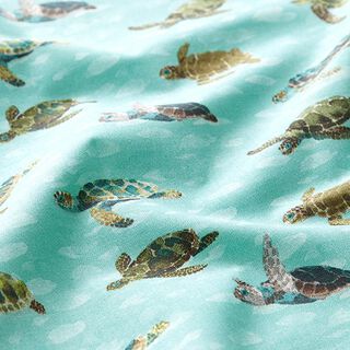 Katoenen stof Cretonne Schildpad – turkoois, 
