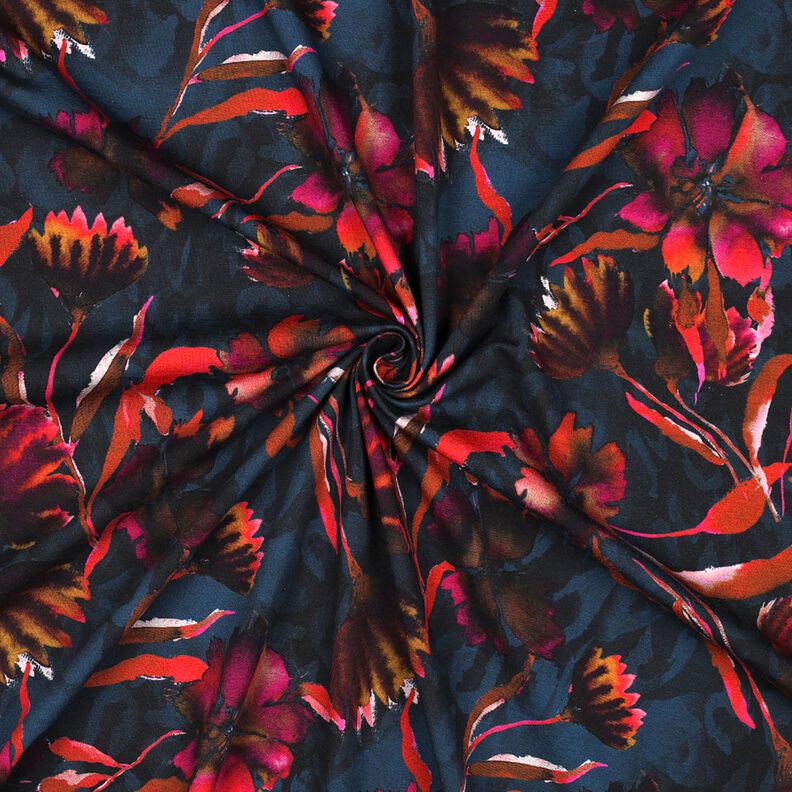Katoenjersey expressieve bloemen Digitaal printen – nachtblauw/druif,  image number 3