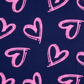 French Terry sommersweat Jeanslook neon harten – nachtblauw/neon pink, 