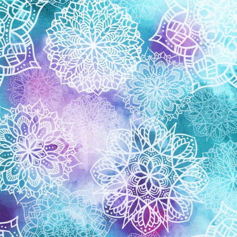 French Terry sommersweat Regenboogmandala's | Glitzerpüppi – licht petroleum/lavendel,  image number 1