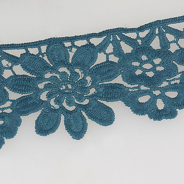 Gebloemde kanten band – turkooisblauw, image number 1
